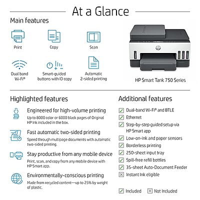 HP Smart Tank 750 All-in-One Printer HP Smart Tank 750 All-in-One Printer