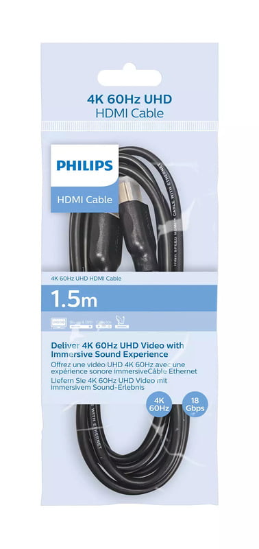 Philips 1.5Meter HDMI cable 2.0, 4K 60 HZ, 18GBPS, 32AWG, POLYBAG Philips 1.5Meter HDMI cable 2.0, 4K 60 HZ, 18GBPS, 32AWG, POLYBAG