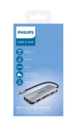 PHILIPS 6 in 1 USB Type C to Ethernet+HDMI 4K + USB A+PD (max 60W) +Micro SD Card - (DLK5526CG/11)