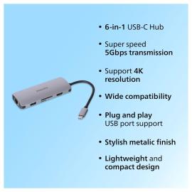 PHILIPS 6 in 1 USB Type C to Ethernet+HDMI 4K + USB A+PD (max 60W) +Micro SD Card - (DLK5526CG/11) PHILIPS 6 in 1 USB Type C to Ethernet+HDMI 4K + USB A+PD (max 60W) +Micro SD Card - (DLK5526CG/11)